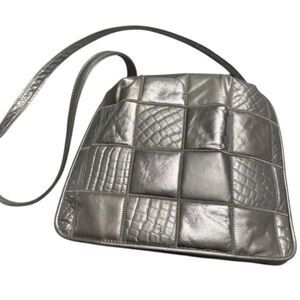 Vintage Y2K Silver Leather Patchwork Puff Shoulder Bag by Park Ave Int.